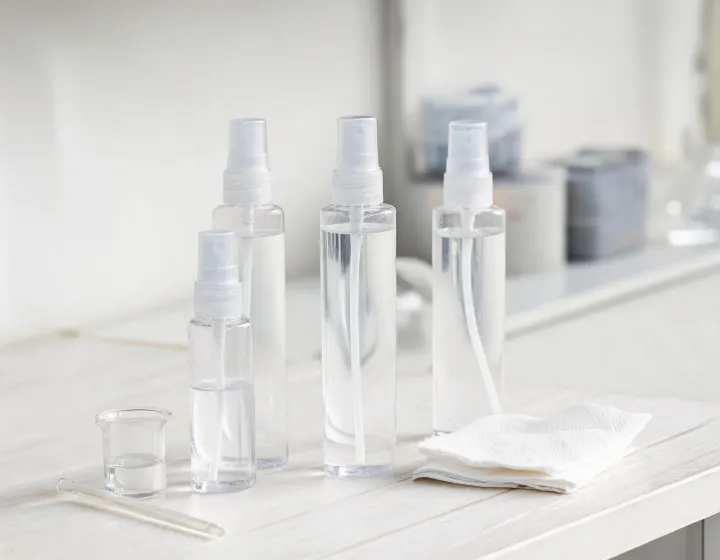 setting spray with spf on a cosmetics bench, illustration only